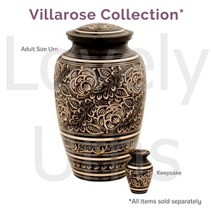 โกศบรรจุอัฐิทองเหลืองวิลลาโรส พื้นหลังสีดำ ลายใบกุหลาบ สลักลายสำหรับผู้ใหญ่ โกศสำหรับงานศพและอนุสรณ์ โรงงานรับผลิตแบบ OEM ODM - Product Image 2