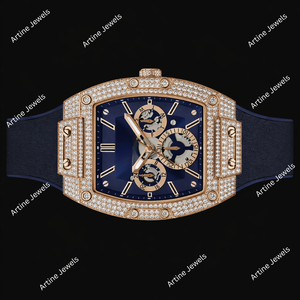 Montre Tonneau en Or Rose et Diamants, Cadran Bleu, Style Chronographe de Luxe, Montre-Bracelet Premium, Bijou Tendance, Collection Horlogère - Product Image 2
