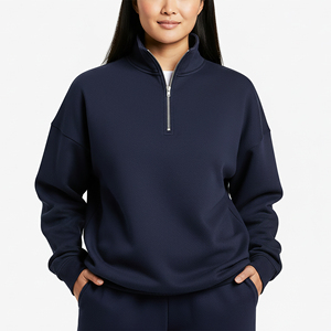 Novedad: Sudadera con capucha de invierno personalizada, estilo urbano, estampada, ecológica, de peso pesado, oversize, con cremallera de cuarto, lavado ácido y bordado 3D frontal. - Product Image 6