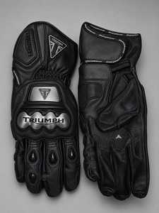 Guantes de Motociclismo Triumph de Cuero Negro, Protección Completa para Dedos, Protección para Nudillos, Equipo de Conducción - Product Image 2