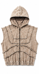 เสื้อกั๊กยีนส์มีฮู้ดแขนกุดสำหรับผู้ชายสไตล์สตรีทแวร์ - Product Image 3