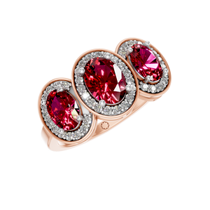 Élégante bague à trois pierres en or massif 14k/18k avec halo de diamants naturels rubis pour les fêtes de mariage des femmes certifiées IGI - Product Image 6