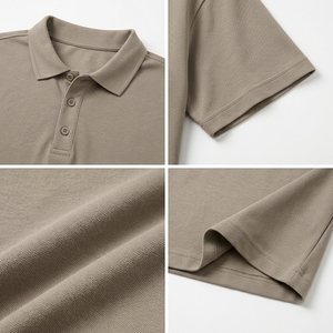 เสื้อโปโลแขนสั้นผู้ชายทรงโอเวอร์ไซส์ลำลองทรงหลวมคอปกติดกระดุมสีกากีสีเบจฤดูร้อนสตรีทแวร์ - Product Image 6