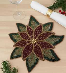 Ensemble de sets de table en forme de poinsettia perlé, écologiques, en polyester/coton, personnalisables, décoration de table de Noël, 14 pouces - Product Image 3