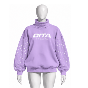 Sudadera Lila Oversize para Mujer con Cuello Simulado y Mangas con Perlas, Estilo Holgado Casual Urbano, Moda de Invierno de Manga Larga - Product Image 1