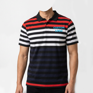 เสื้อกอล์ฟแขนสั้นผู้ชาย ผ้าฝ้ายถักคุณภาพสูง 100% พิมพ์ลายโลโก้ด้านหน้า ลายทาง กันยับ ระบายอากาศได้ดี มีกระเป๋าเสื้อ สวมใส่สบาย - Product Image 4
