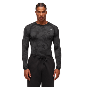 Camiseta de Compresión de Manga Larga sin Costuras para Hombre, Color Negro Carbón, Corte Ajustado, para Gimnasio, Entrenamiento, Rendimiento Atlético - Product Image 1