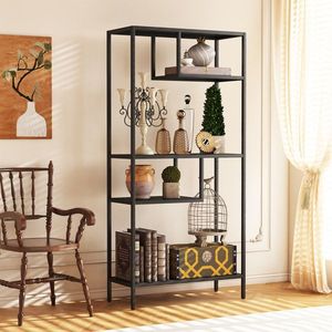 Moderno scaffale in metallo a 4 scomparti, mobiletto autoportante per la casa con ripiani per libri, ideale per il soggiorno - Product Image 2