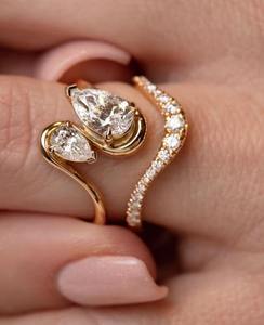 Modern dual pear cut open <b>wrap</b> diamond ring luxury <b>bridal</b> engagement anniversary statement fine jewelry design - Product Image 3