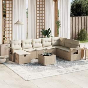 Conjunto de Sofás Modulares Grandes de Ratán Sintético Beige para Jardín, Muebles Modulares Cómodos para Exteriores - Product Image 1