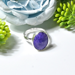 Charoite Rose Cut Stone Handmade Oxidized <b>Silver</b> Plated <b>Ring</b> Charoite Gemstone Bezel Set Vintage Women's <b>Statement</b> <b>Rings</b> - Product Image 4