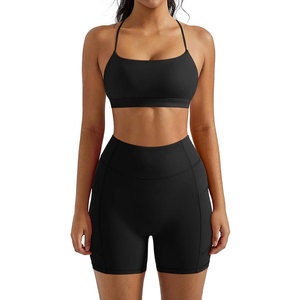 Ensemble 2 pièces haut et short de yoga taille haute pour femme, en tissu doux Spandex/Nylon, respirant, anti-humidité, anti-bactérien, séchage rapide - Product Image 1