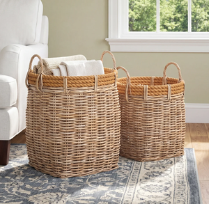 Ensemble de paniers à linge en rotin tressé à la main, paniers de rangement en osier enveloppés de corde avec poignées pour l'organisation de la maison - Product Image 2
