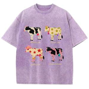 Camiseta unisex de verano con estampado vintage de vaca y vaquero, camiseta informal de algodón con lavado ácido para mujer, camiseta retro Y2K de los años 90, camiseta corta con cuello redondo para hombre - Product Image 4