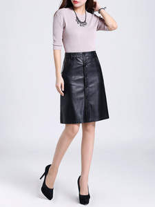 Falda Corta de Cuero de Oveja Encerado para Mujer, Cintura Alta, Corte en A, Ajuste Seguro - Product Image 4