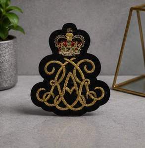 RAE Gold Bullion Hand Embroidered Eco-Friendly Non woven Round <b>Sew</b>-<b>On</b> Felt <b>Patches</b> for Hat Beret Blazer & Peak Cap-Wholesale - Product Image 3