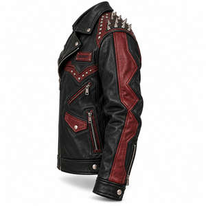 Custom <b>Men</b> Studded Leather Biker Jacket Spiked Graphic Printed Gothic <b>Punk</b> Motorcycle Outerwear Vintage Real Cowhide Coat OEM - Product Image 4