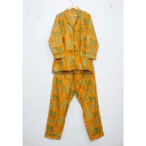 Conjunto de Pijama de Algodón con Estampado Floral, Cómodo y Transpirable, de Dos Piezas, con Cintura Elástica, para Vacaciones y Uso Diario - Product Image 1