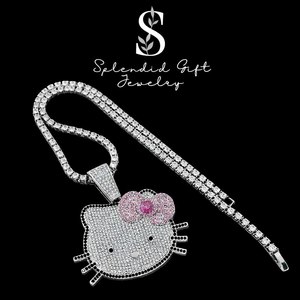 Collar con colgante de gato de dibujos animados chapado en oro de aleación, estilo hip hop, superventas, para mujer, con diseño de cadena de lazo dulce para conjuntos. - Product Image 1