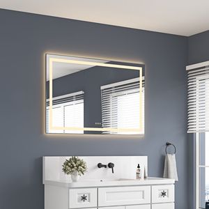Specchio LED da Bagno 48 X 32 Pollici con Illuminazione Frontale e Posteriore, Montaggio a Parete, Cornice in Alluminio, Antiappannamento, Memoria, 3 Anni di Garanzia - Product Image 1