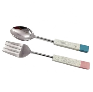 Ensemble de couverts en acier inoxydable Royal Standard de haute qualité Serveur à salade Poignée en terrazzo Gadgets de cuisine design Ensemble de cuillères à couverts - Product Image 1