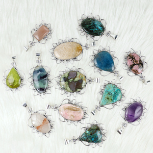 Venta al por Mayor de Colgantes de Piedras Preciosas Naturales Mixtas BISMILLAH GEMS, Filigrana Intrincada, Estilo BOHEMIA, Forma de Paz, Chapado en Plata de Ley 925 - Product Image 6