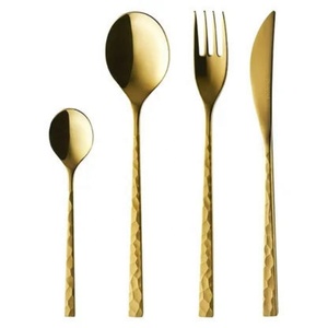 18/10 Gold Stainless Steel Modern Good Design Reusable Matte Polish <b>Flatware</b> Sets for Parties and Weddings - Product Image 3