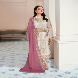 Vestidos Pakistaníes Originales de Marca al por Mayor, Trajes de Chifón Bordados de 3 Piezas para Mujer, Ropa de Fiesta India Ramsha de Alta Calidad - Product Image 2