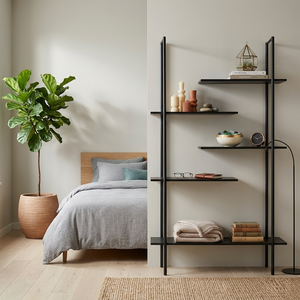 Sleek Minimalist Black Metal Display Shelf - Contemporary Industrial Floating Rack for Living Room Decor - Product Image 1