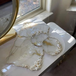 Luxury Resin <b>Serving</b> <b>Tray</b> with <b>Gold</b> Handles Marble Effect Luxury Modern Design 12x8 Inch Handmade Premium Gift Decorative <b>Tray</b> - Product Image 3