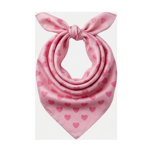 Pink Heart Pattern Square <b>Silk</b> Scarf Women's Multi-Functional Fashion Accessory All Seasons Sweet Style - Product Image 1