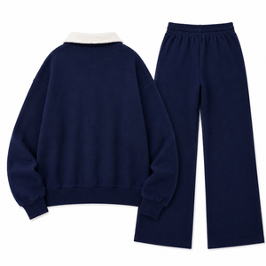 Ensemble deux pièces tendance pour femme, en molleton mi-lourd, grande taille, avec logo personnalisé, 100% coton, sweat-shirt zippé et pantalon de survêtement, OEM ODM - Product Image 4