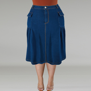 Falda Larga de Mezclilla para Mujer, de Moda, de Cintura Alta, de Algodón, con Volantes Elegantes y Ajuste Ceñido, en Oferta - Product Image 6