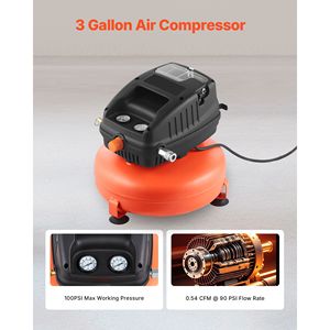 Compressore d'Aria Portatile da 3 Galloni 1/3HP Senza Olio con Pressione Massima di Lavoro di 100PSI e 0.54CFM a 90PSI - Product Image 2