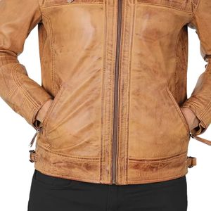 Wholesale Men's <b>Leather</b> <b>Biker</b> <b>Jacket</b> Motorcycle Riding <b>Jacket</b> Slim Fit Casual Coat Quilted Sleeve Fashion Outerwear Factory - Product Image 4