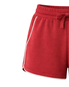 Custom Red Women Sweat Shorts Cotton Fleece Elastic Waist <b>Drawstring</b> Casual Gym Summer Shorts With Side Stripe OEM Supplier - Product Image 3