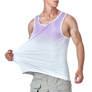 Camiseta sin Mangas Deportiva para Hombre, Cuello Redondo, Color Degradado, Tejido de Punto, Secado Rápido, de Morado Claro a Blanco, Marca INDEX - Product Image 5