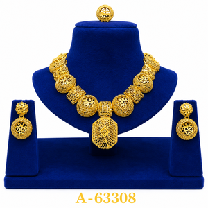 Classic 24K <b>Gold</b> Plated Necklace and <b>Earring</b> <b>Set</b> for Women Wedding Jewelry Alloy Ball Shape A-53292 - Product Image 2