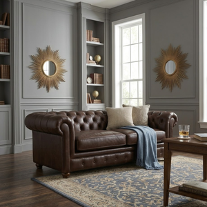 Elegant Real Leather Chesterfield <b>Sofa</b> with Premium Tufted Upholstery and Classic Rolled Arm Design for Modern Living Room - Product Image 2