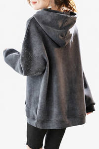 Sudadera con Capucha Personalizada para Mujer, 100% Algodón Lavado, Estilo Oversize, con Pedrería, Hombros Caídos, Estilo Casual, Proveedor OEM - Product Image 4