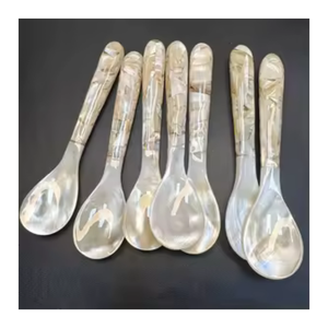 HANDMADE NATURAL MOTHER OF PEARL SPOON <b>MIRROR</b> POLISH SHORT HANDLE for SUSHI CAVIAR APPETIZER SERVING - Product Image 5