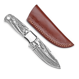 Cuchillo de Acero de Damasco con Hoja de Acero Soldada, Estilo Drop Point, Full Tang, Mango de Madera, Personalizable, para Camping y Caza - Product Image 1