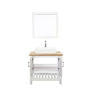 Mobile Bagno Singolo in Legno Massello da 32 Pollici con Lavabo, Ante Apribili e Ripiano - Set Vanità per Bagno Piccolo - Product Image 3