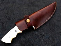 Couteau de chasse et de camping industriel artisanal à lame fixe, en acier Damas, avec manche en os, pleine tige, pointe tombante