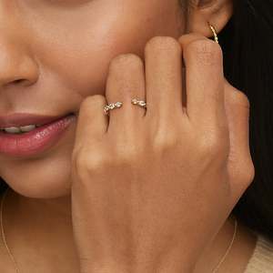 Nuevo Anillo Abierto de Joyería Fina y Delicada, Anillo Ajustable de Oro Sólido de 14K y 18K con Media Cobertura de Diamantes Cultivados en Laboratorio para Mujer - Product Image 1