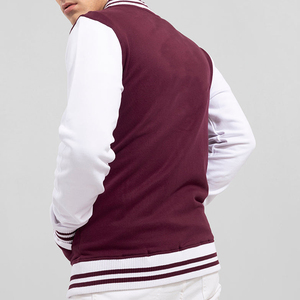 <b>Men's</b> Maroon <b>White</b> Varsity <b>Jacket</b> Regular Fit Preppy Style Polyester Cotton Solid Color Stand Collar Button Closure Winter Wear - Product Image 3