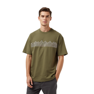 Camiseta de Gran Tamaño para Hombre, Color Verde Oliva, con Gráfico de Montaña y Pedrería, de la Mejor Calidad, Estilo Casual - Product Image 1