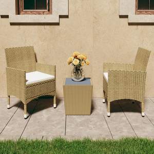 Conjunto de Bistró de Ratán Sintético Beige con Acero con Recubrimiento en Polvo y Vidrio Templado para Muebles de Patio - Product Image 1