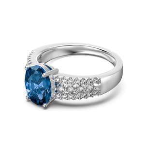 Anillo de Compromiso de Plata de Ley 925 con Tres Hileras de Circonitas Ovaladas de Piedra Azul, Clásico y Moderno, Regalo para Mujer para Bodas, Aniversarios y Fiestas - Product Image 6