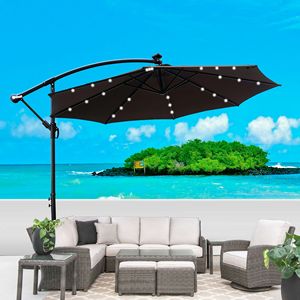 10 ft esterno a energia solare LED illuminato Patio ombrello impermeabile 8 costole a manovella Base croce parasole per giardino ponte cortile - Product Image 1